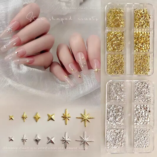 Nail Charm Cross Star Gold, Silver 6Grits/Box