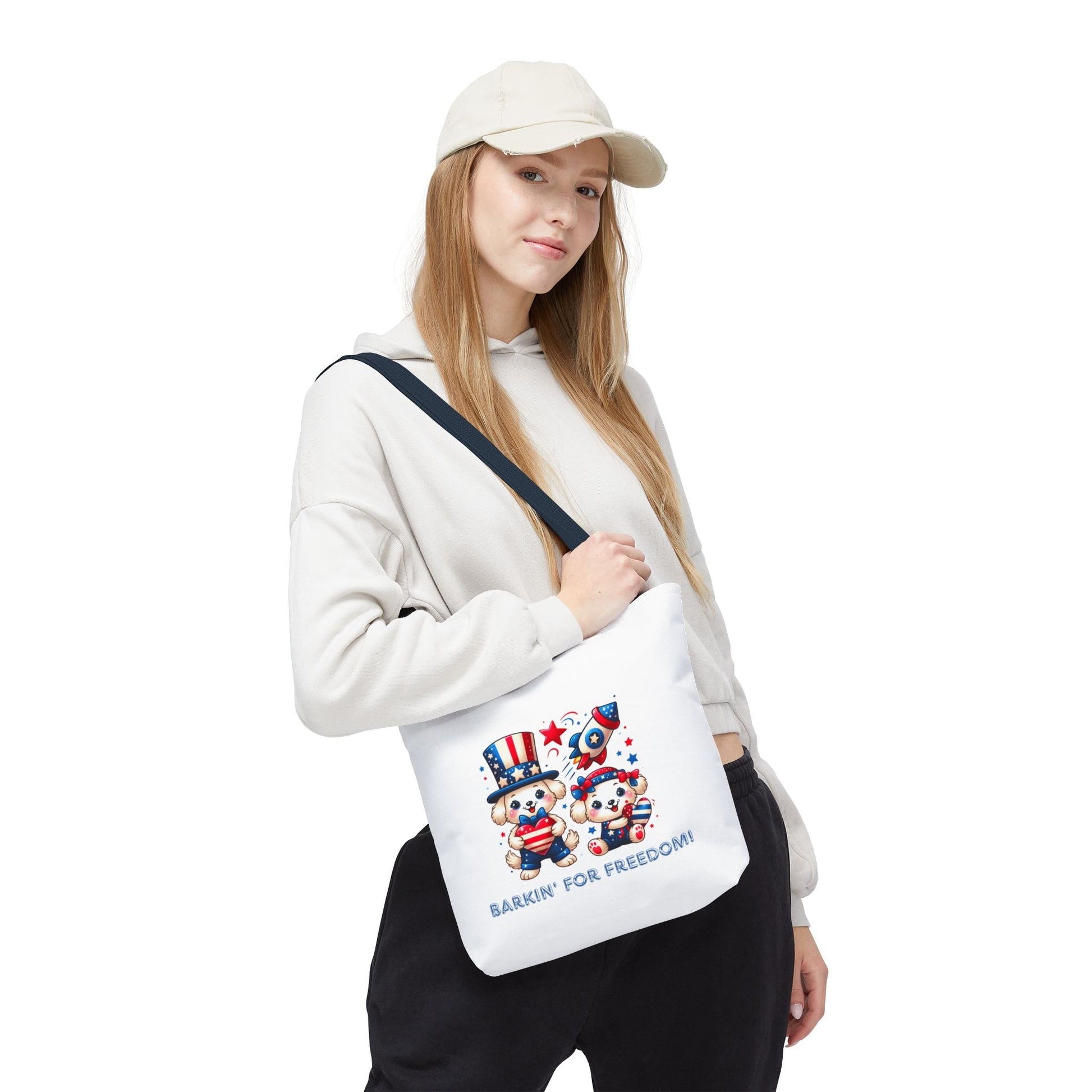 Patriotic Tote Bag with Bear Design | Barkin' for Freedom | Perfect for July 4th, Summer Picnics, Travel, and Everyday Use Printify