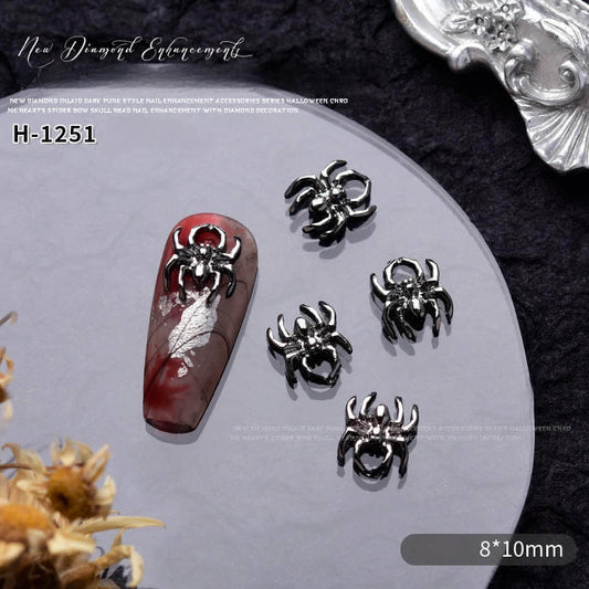Nail Charm Halloween Spider Silver 10pcs/Bag