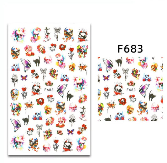 Nail Sticker Halloween Skeletons Design F683