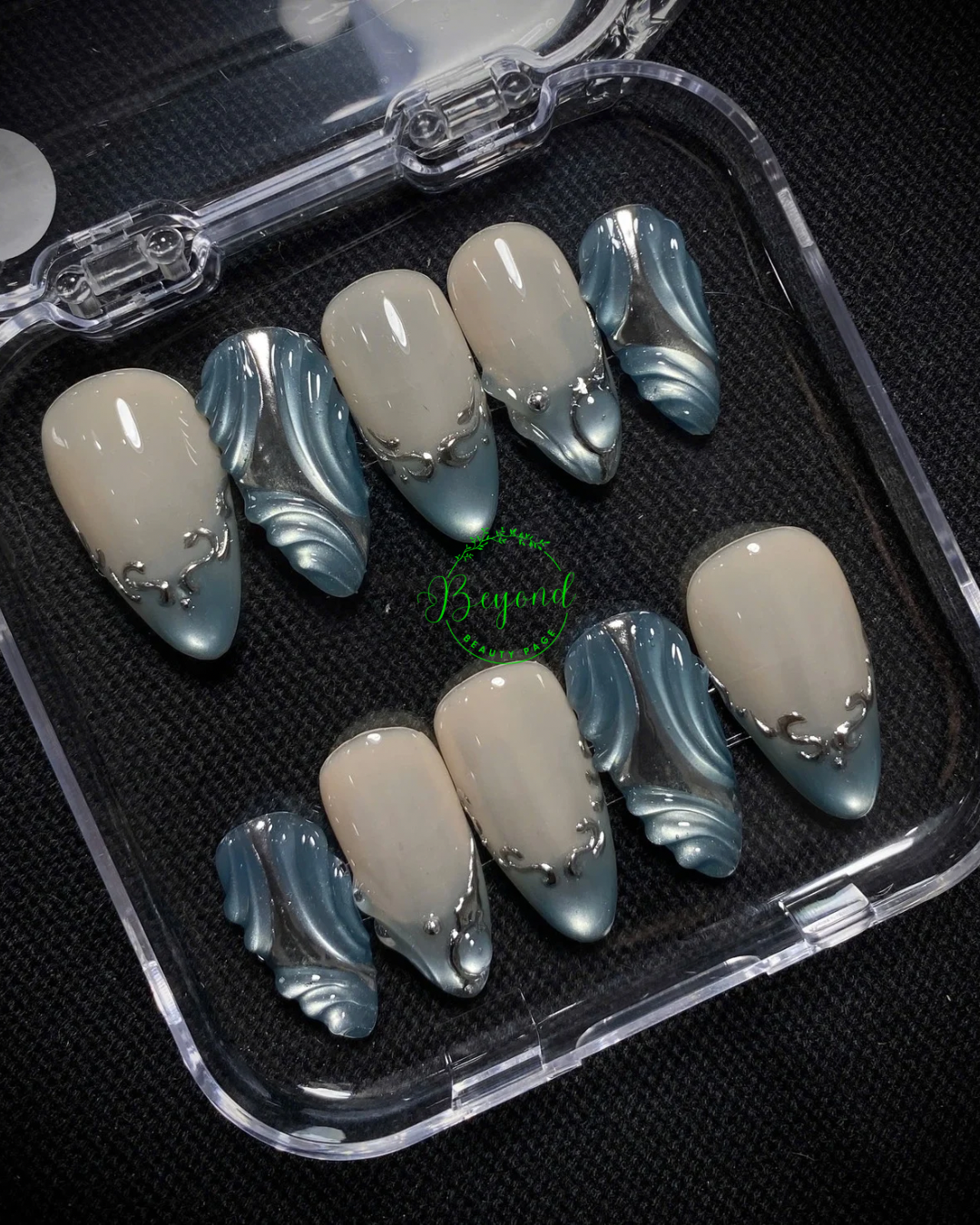 Handmade Luxury Press on nail light blue Beyond Beauty Page