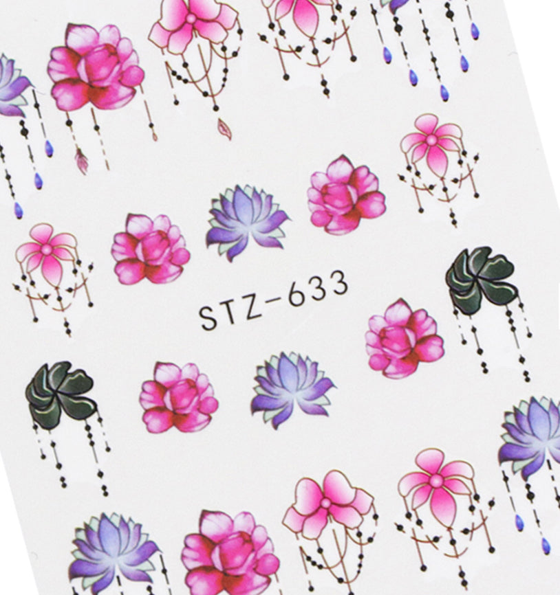 Nail Sticker Colorful Lotus Design STZ-633 Premier Nail Supply