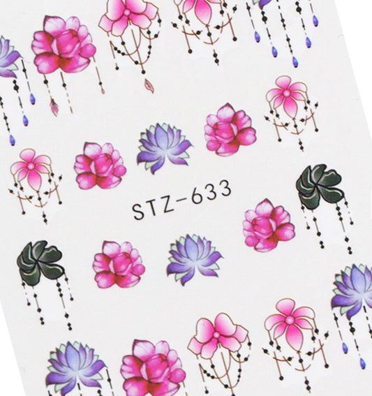 Nail Sticker Colorful Lotus Design STZ-633 Premier Nail Supply