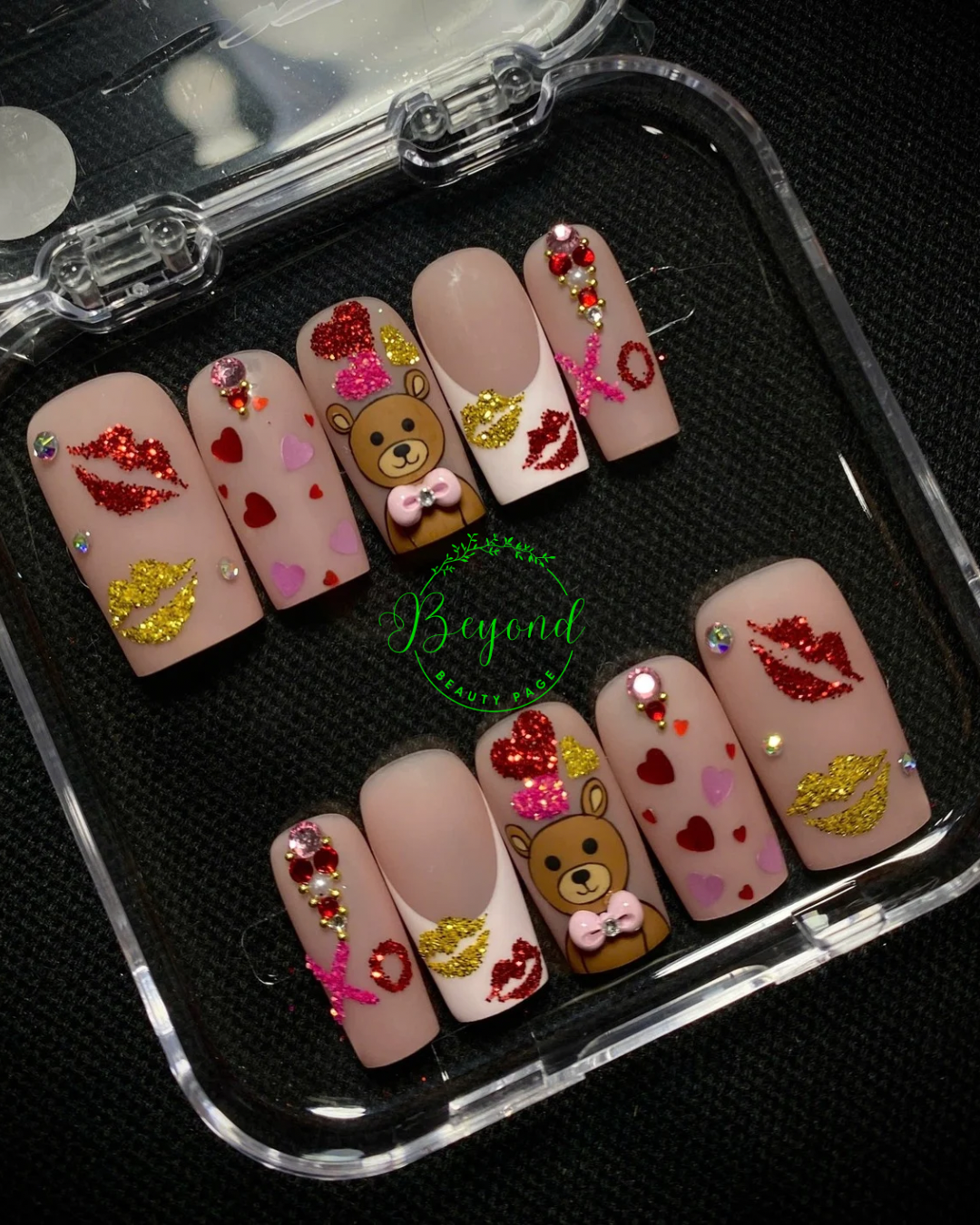 Handmade Luxury Press on Nail Cute Bear Valentines Beyond Beauty Page