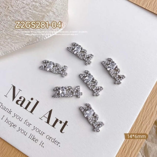 Nail Charm Art 3D Silver Number 2024 Rhinestone 5pcs/bag Premier Nail Supply