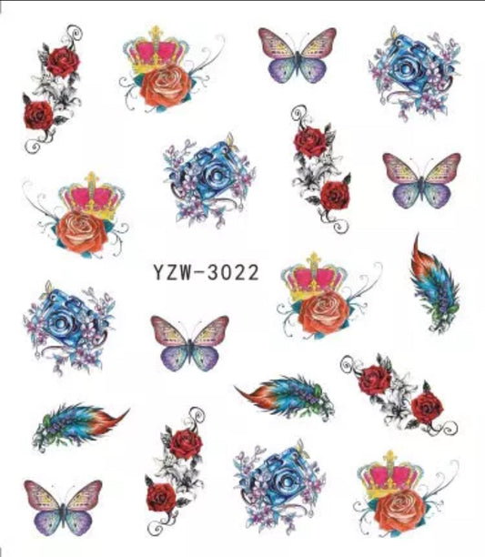 Nail Sticker Red Rose & Butterfly YZW - 3022 Premier Nail Supply