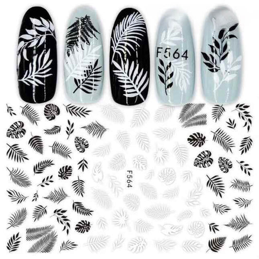 Nail Sticker Black and White Leave - F564 Premier Nail Supply