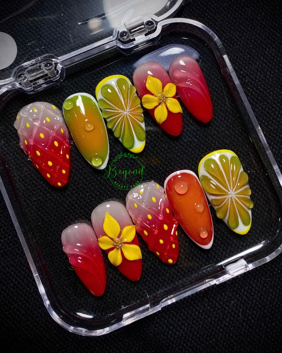 Handmade Luxury Press on nail red fruit Beyond Beauty Page