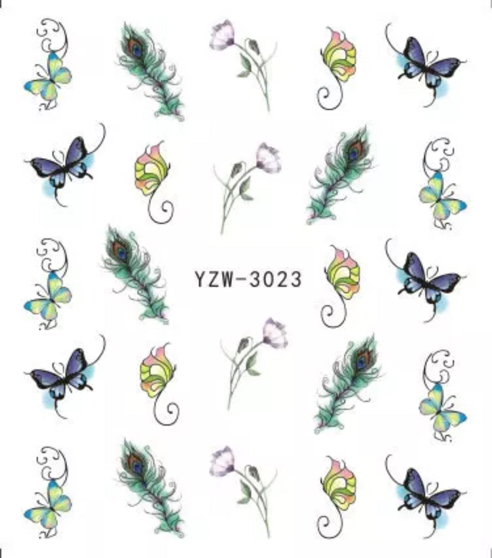 Nail Sticker Peacock & Butterfly YZW-3023 Premier Nail Supply