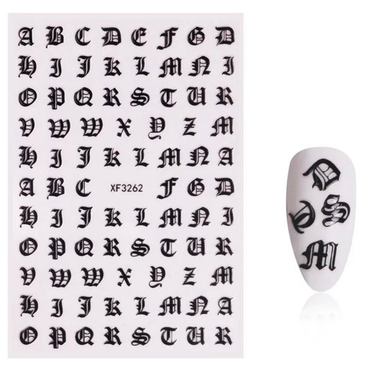 Nail Sticker Old English Letters Black XF3262 Premier Nail Supply