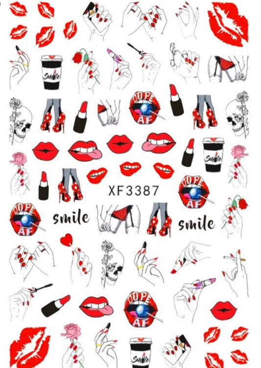 Nail Sticker Red Lip XF3387 Premier Nail Supply