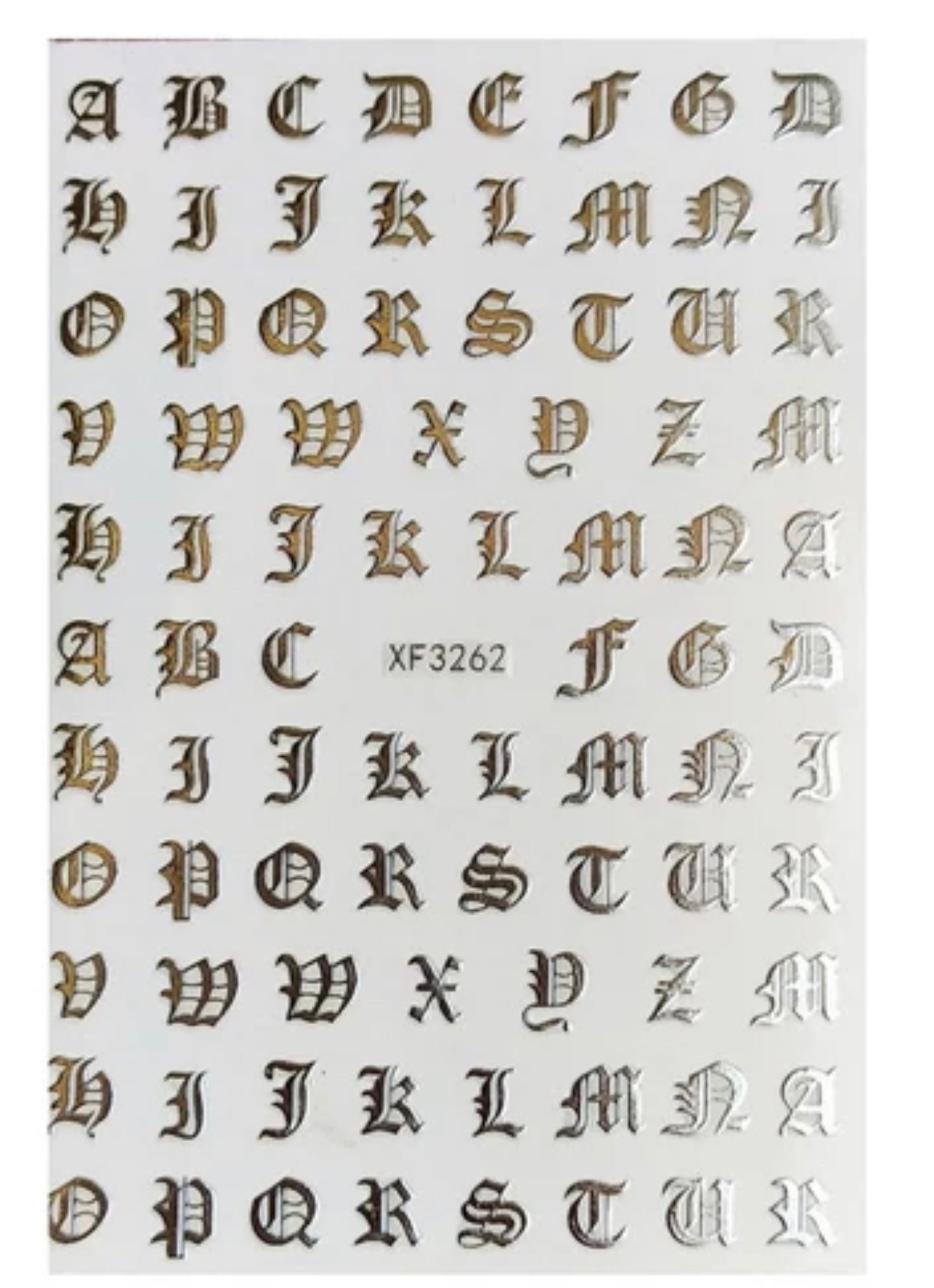 Nail Sticker Old English Letters Silver XFS3262 Premier Nail Supply