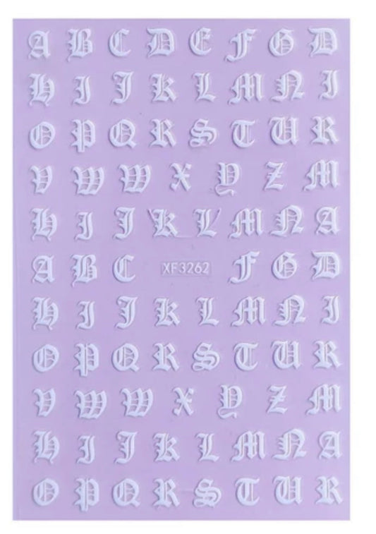 Nail Sticker Old English Letters White XFW3262 Premier Nail Supply