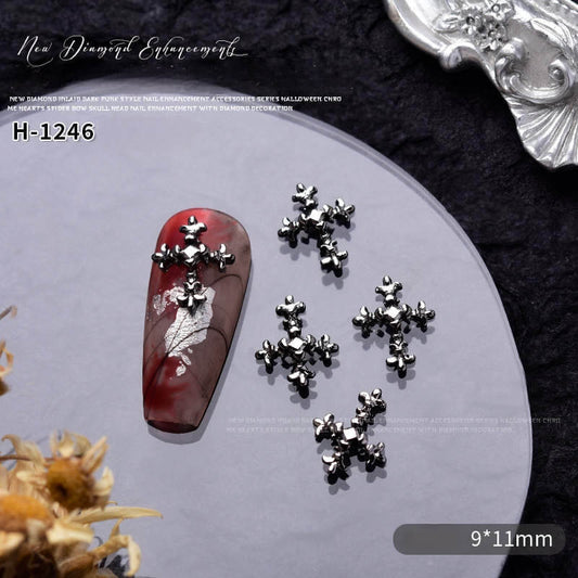 Nail Charm Halloween Silver Black Cross 10pcs/Bag