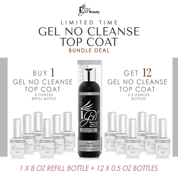 IGEL Gel Topcoat No Cleanse Refill 8 oz & 12 Bottle 0.5 oz Igel