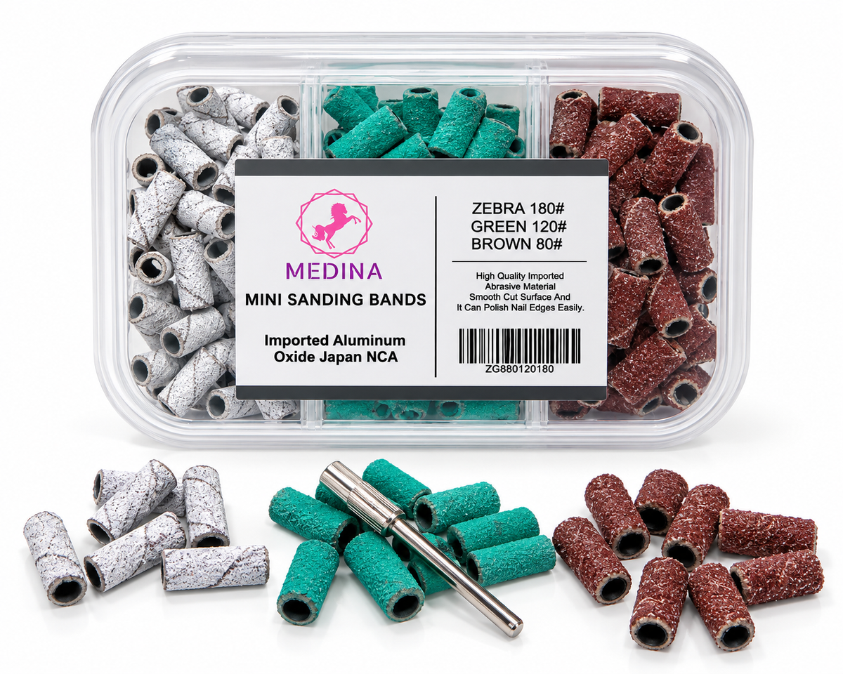 MEDINA Nail Drill Sanding Bands 3 Grit Set – 80/120/180 Grit E-File Sanding Bands with Mandrel Bit for Acrylic, Gel Nails & Manicure Beyond Beauty Page