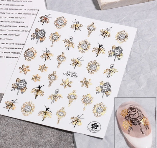 Nail Sticker Happy New Year Clock and Snowflake Premier Nail Supply