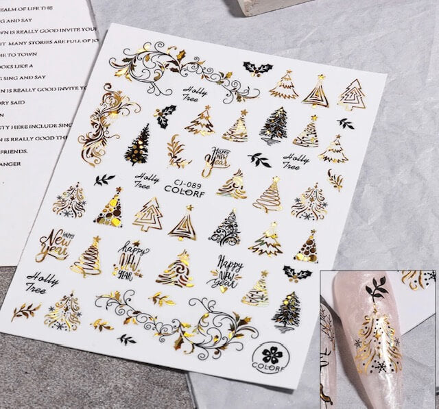 Nail Sticker Happy New Year and Christmas Tree Premier Nail Supply