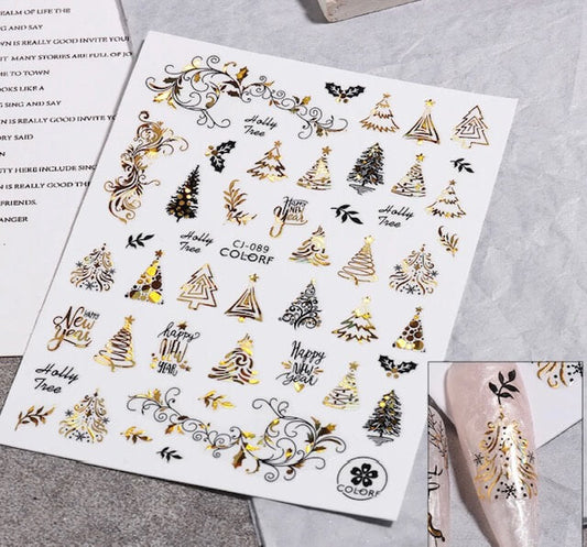 Nail Sticker Happy New Year and Christmas Tree Premier Nail Supply