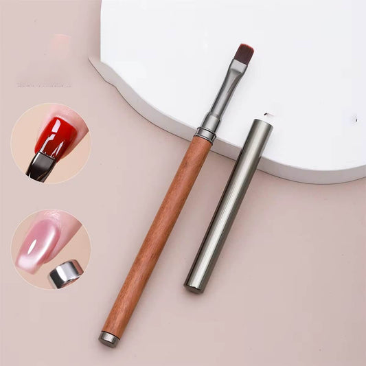 Nail Brush Dual French Wood Handle with Magnet Premier Nail Supply