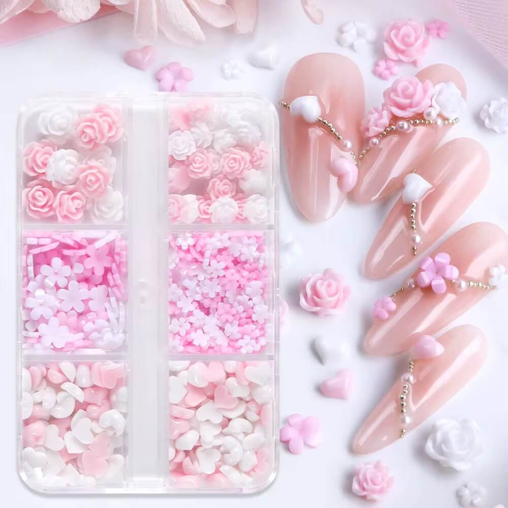 Nail Charm Pink Heart Design with Rose Flowers Premier Nail Supply