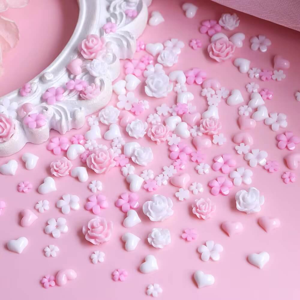 Nail Charm Pink Heart Design with Rose Flowers Premier Nail Supply