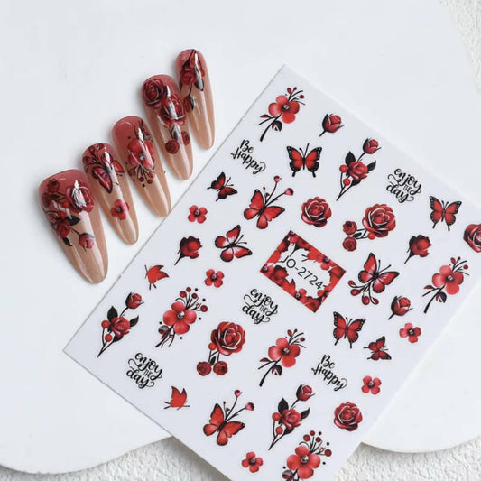 Nail Sticker Red Rose Butterfly #JO2724 Premier Nail Supply