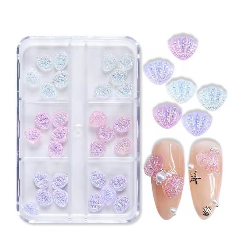 Nail Charm 3D Color Ocean Seashells 6grits/Box Premier Nail Supply