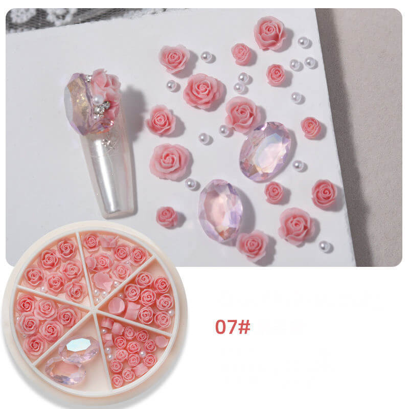 Nail Charm 3D Rose Flower with Pearl and Oval Rhinestone Premier Nail Supply