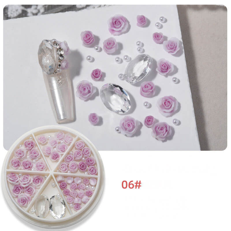 Nail Charm 3D Rose Flower with Pearl and Oval Rhinestone Premier Nail Supply