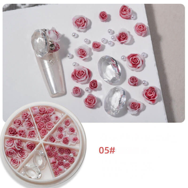 Nail Charm 3D Rose Flower with Pearl and Oval Rhinestone Premier Nail Supply