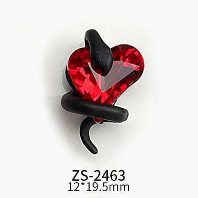 Nail Charm Red Heart With Black Snake 2pcs/bag Premier Nail Supply