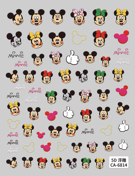 Nail Sticker 5D-Embossed Micky Mouse Minnie #5DCA6814 Premier Nail Supply