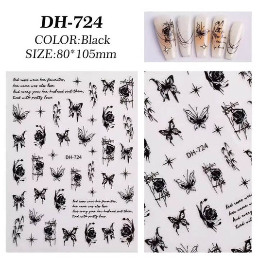 Nail Sticker Black Rose with Butterfly #DH724 Premier Nail Supply