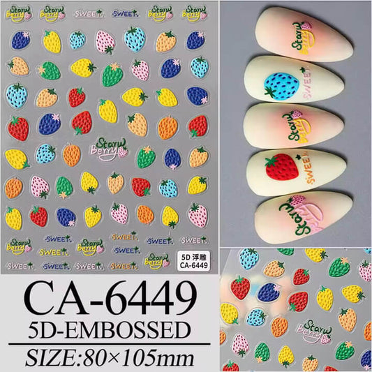 Nail Sticker 5D-Embossed Sweet Strawberry #5DCA6449 Premier Nail Supply