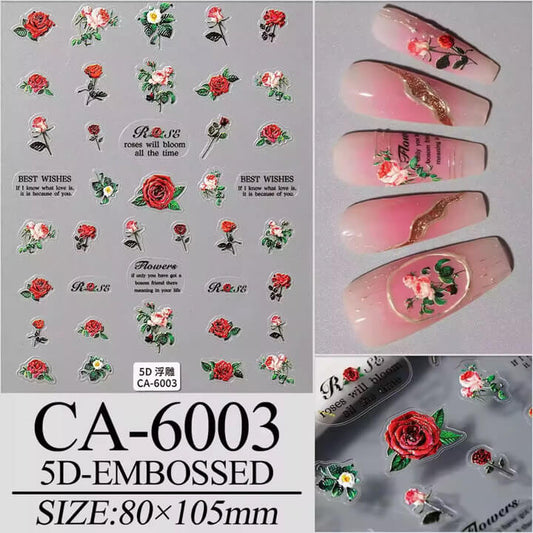 Nail Sticker 5D-Embossed Red Rose #5DCA6003 Premier Nail Supply
