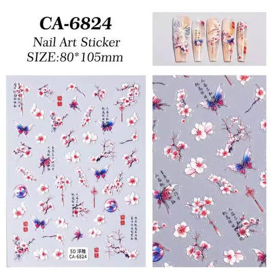 Nail Sticker 5D-Embossed Cherry Blossom with Butterfly 🦋 #5DCA6824 Premier Nail Supply