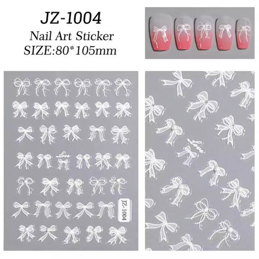 Nail Sticker White Bow with Peal #JZ1004 Premier Nail Supply