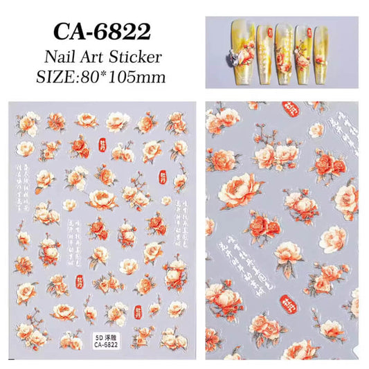 Nail Sticker 5D-Embossed Peony Flower #5DCA6822 Premier Nail Supply