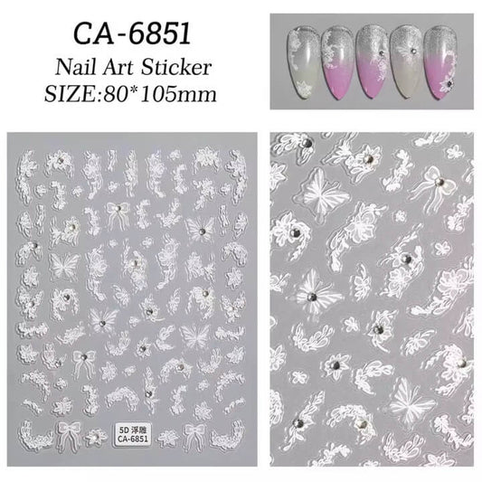 Nail Sticker White Butterfly with Rhinestone #5DCA6851 Premier Nail Supply
