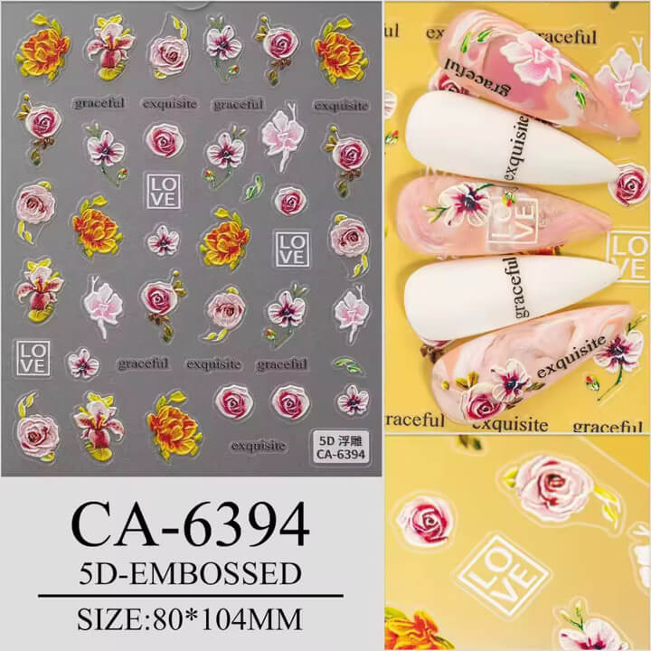 Nail Sticker 5D-Embossed Rose, Peony Flower #5DCA6394 Premier Nail Supply
