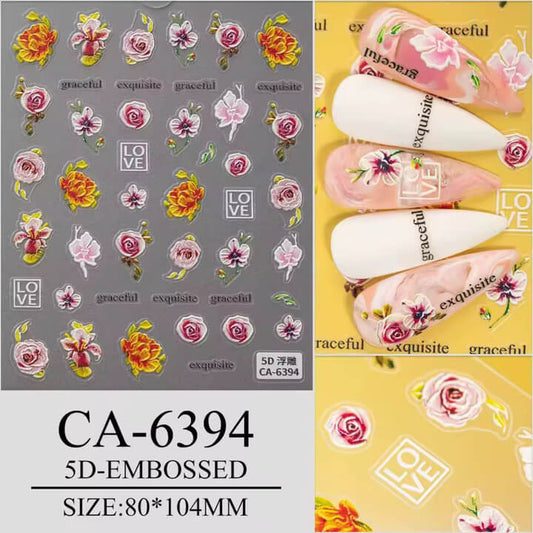 Nail Sticker 5D-Embossed Rose, Peony Flower #5DCA6394 Premier Nail Supply