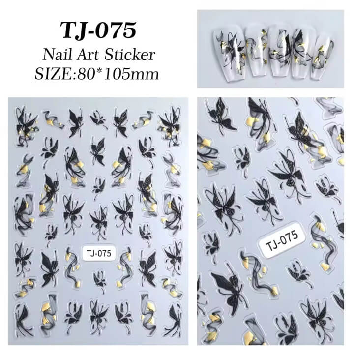 Nail Sticker Black Butterly with Gold #TJ075 Premier Nail Supply