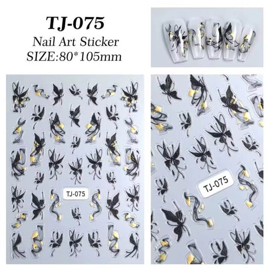 Nail Sticker Black Butterly with Gold #TJ075 Premier Nail Supply