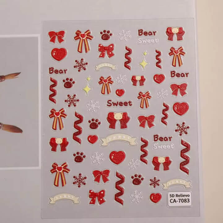 Nail Sticker 5D-Embossed Red Bow, Heart #5DCA7038 Premier Nail Supply