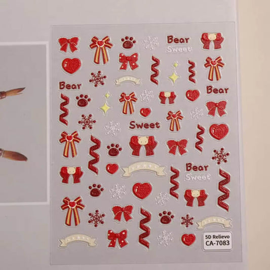 Nail Sticker 5D-Embossed Red Bow, Heart #5DCA7038 Premier Nail Supply