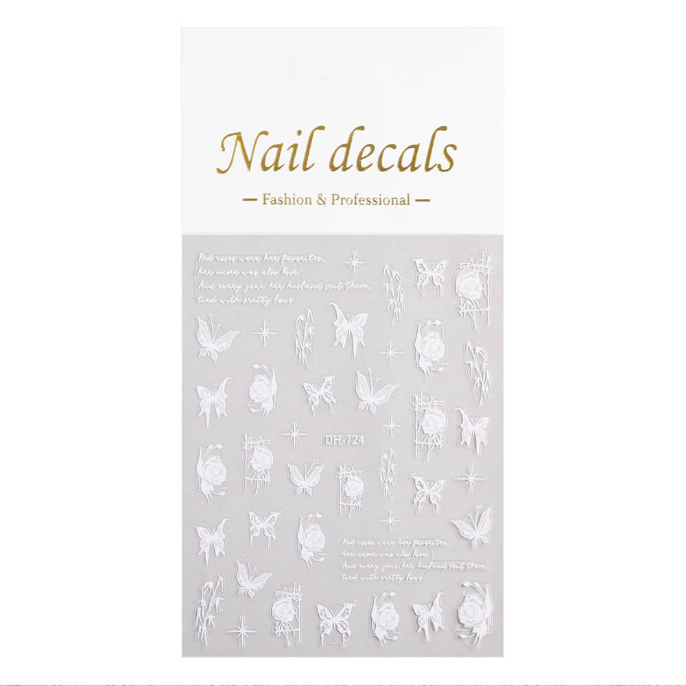 Nail Sticker White Rose with Butterfly #DH724 Premier Nail Supply