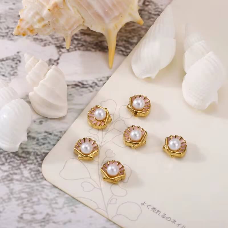 Nail Charm Pink Seashells nail charms with Pearl 2pcs/Bag Premier Nail Supply