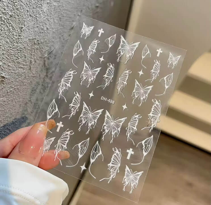 Nail Sticker White Butterfly with Star Cross #DH488 Premier Nail Supply