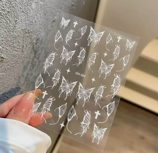 Nail Sticker White Butterfly with Star Cross #DH488 Premier Nail Supply
